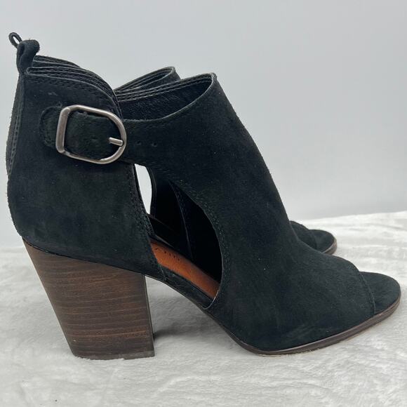 LUCKY BRAND Oona Black Suede Peep Toe  Booties 9M  Moto Nightout Office - Picture 5 of 8
